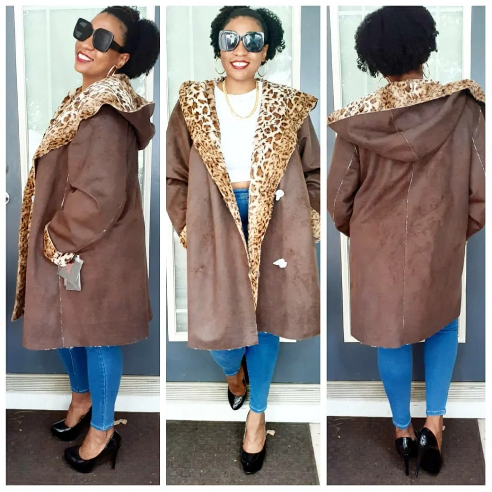 💎NEW Adrienne Landau Brown/Leopard Faux Fur Coat - Picture 10 of 11